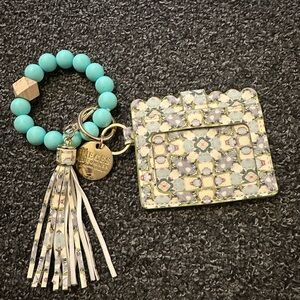 Chic Beaded Keychain and Cardholder Set - Multicolor
